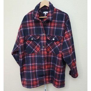 Nordstrom BP Women's Oversized Shacket Size L Thick Snap Front Plaid Jacket NWOT